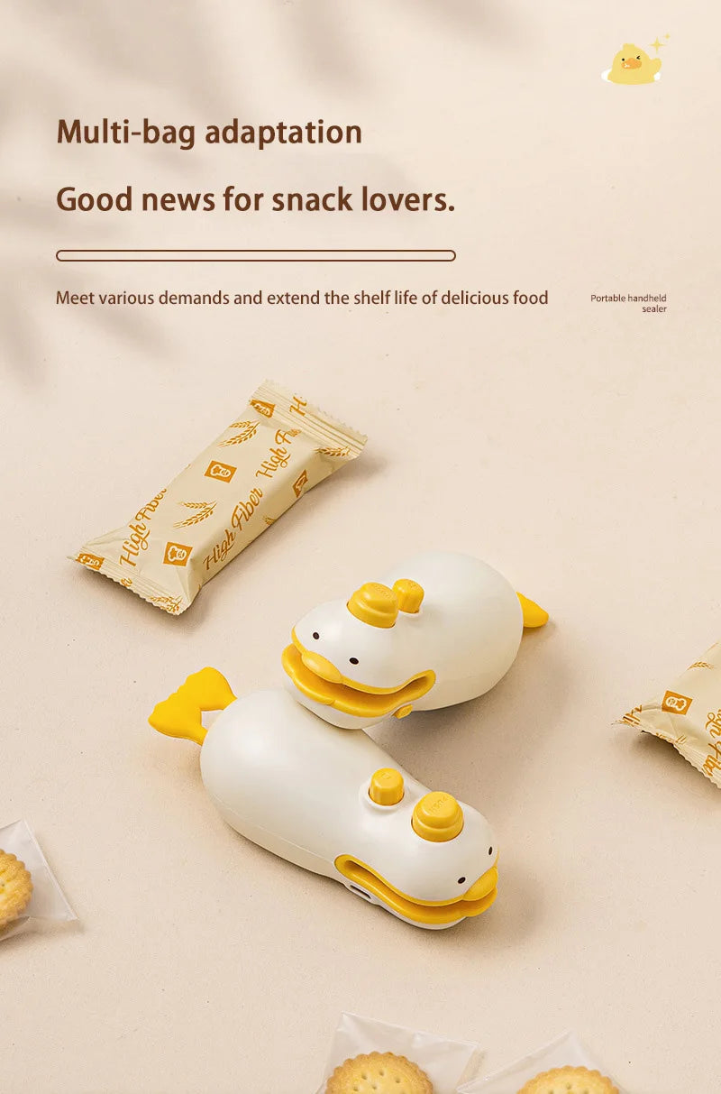 New Cute Duck Handheld Vacuum Sealer Magnetic Bag Sealer Rechargeable Portable Easy Use For Freshness 2 in 1 Mini Rechargeable