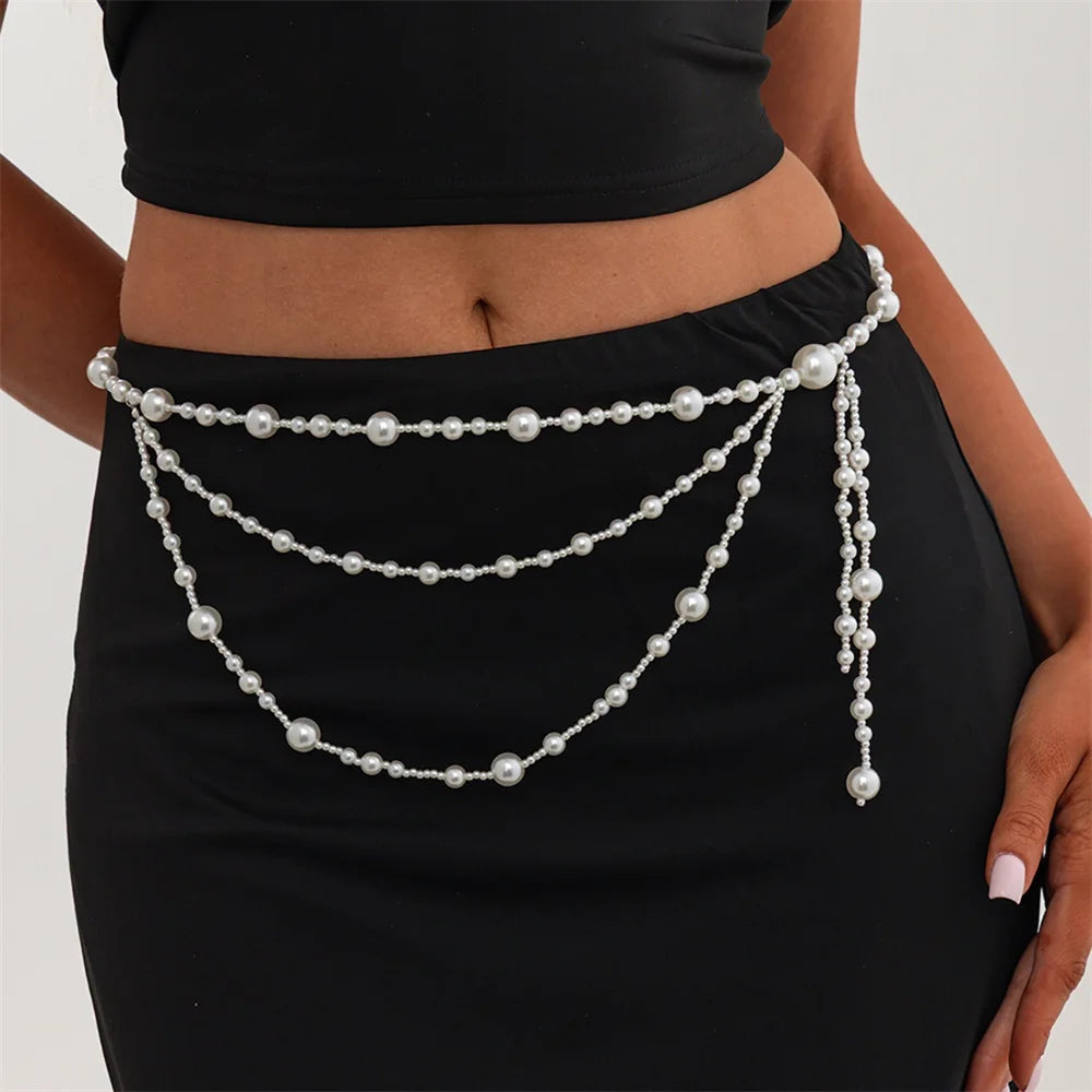 Fashion Multi-layer Imitation pearl Tassels Waist Chain for Women 2026 Retro Simple Body Chain Belts Body Jewelry Party Accessor
