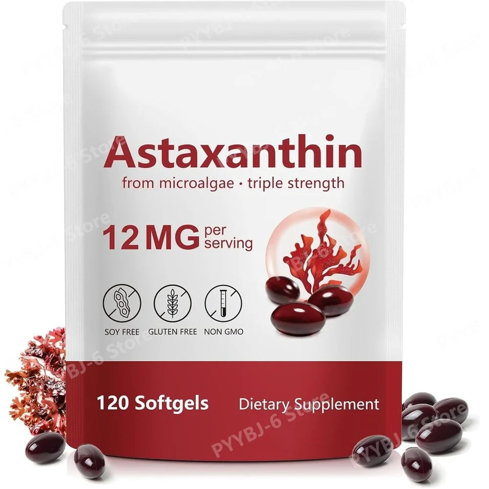 Astaxanthin Softgels Triple Strength From Microalgae Supports Healthy Aging Promotes Collagen Supports Skin Barrier 120 Softgels