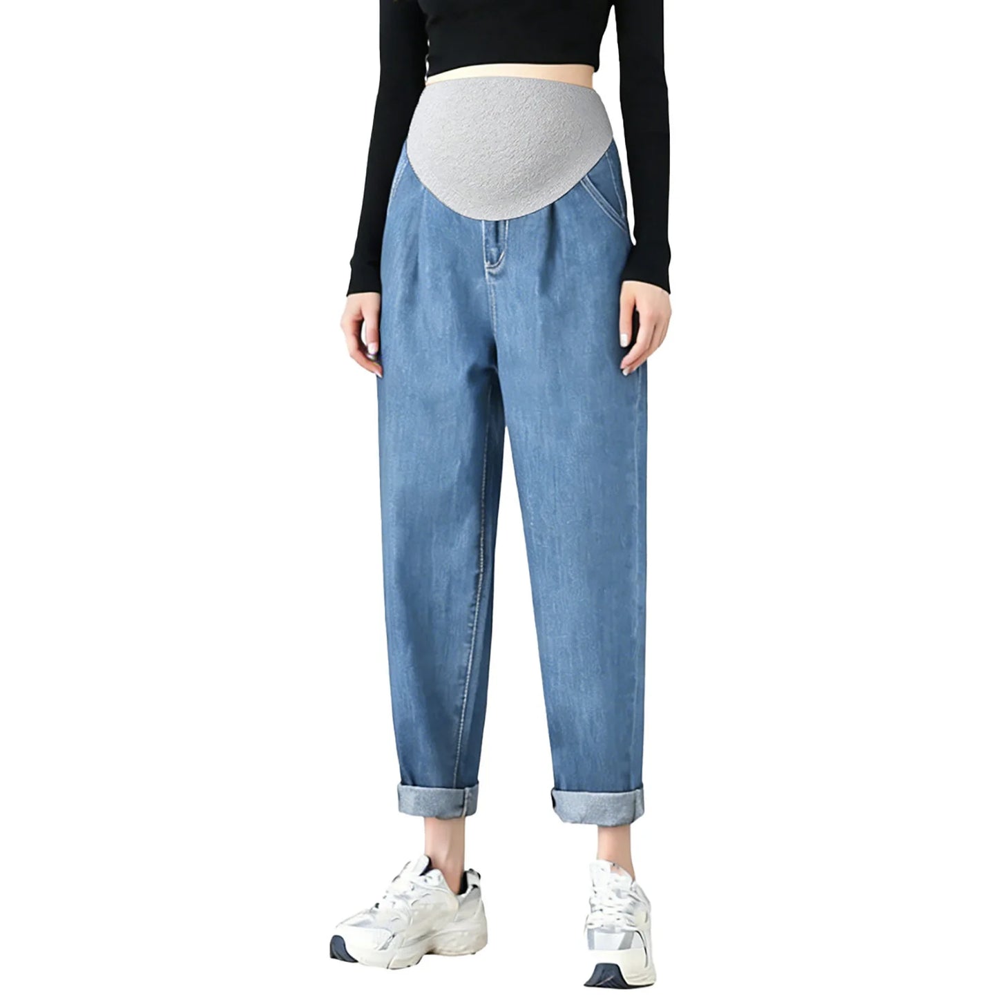 Pregnant Women Fashion Casual Wide-Leg Jeans Adjustable High Waist Belly Support Denim Pants Maternity Clothing for Daily Party