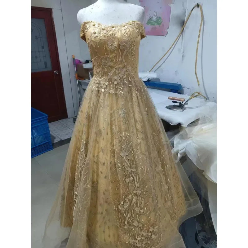 High Quality Women's Luxury Wedding Dress Dress Fashion One Collar Long Puff Skirt European and American Women's Wear 2026