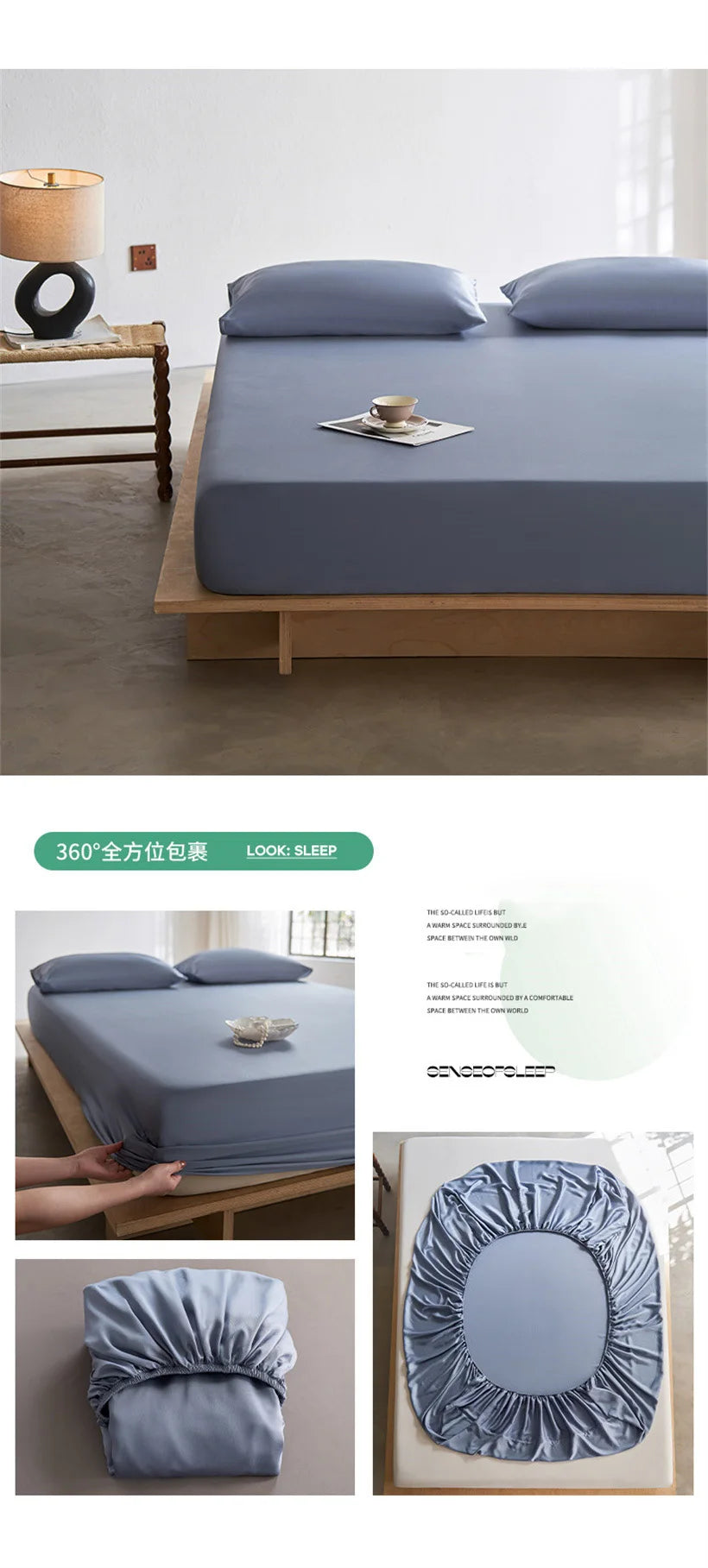 Pure Natural Mulberry Silk Fitted Sheet with All Around Elastic Band Soft Silky Breathable Mattress Cover Luxury Anti-Slip Sheet