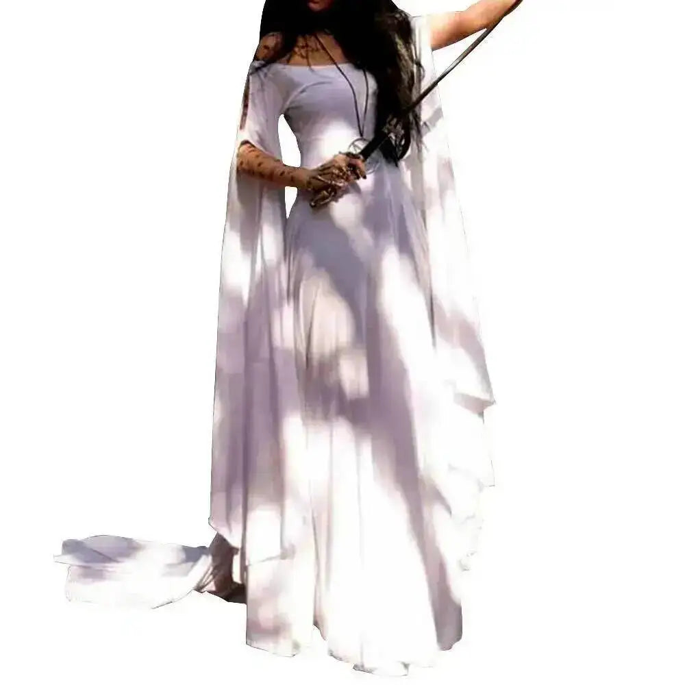Women's Dress Cos Halloween Costume Women Dress Medieval Dresses Party Long Sleeve Round Neck Belt