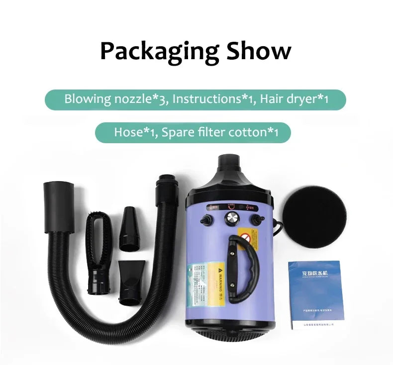 2800W High-power Dogs Hair Dryer Cat Grooming Water Blower Motor Warm Wind Adjustable Blow-Dryer Professional Drier Pet Supplies