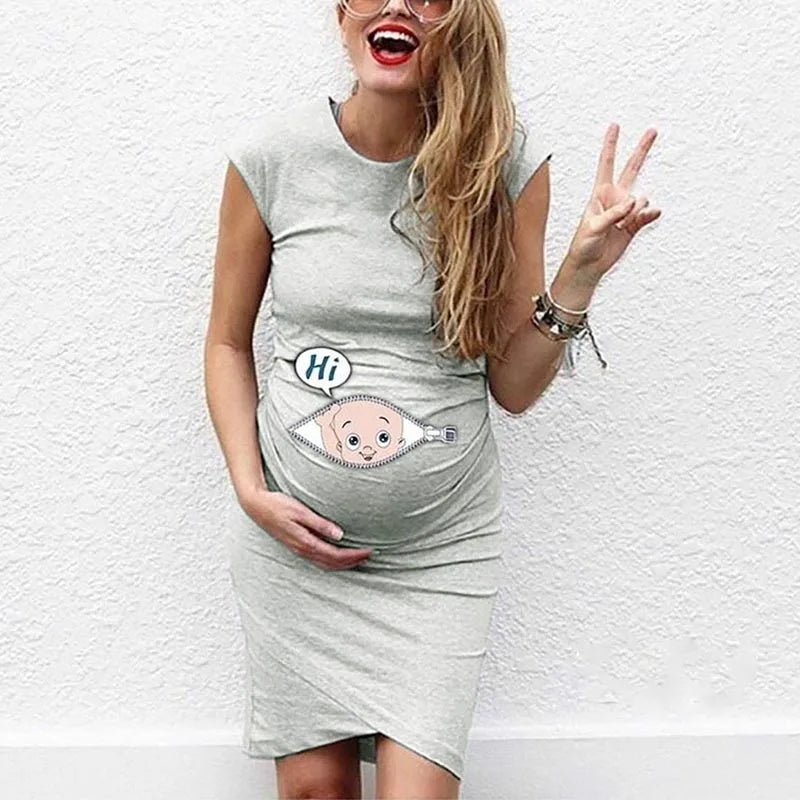 Maternity Cartoon Letter Print Pregnant Woman Dress Sleeveless O-neck Pregnancy Maternity Dress Nusring Maternity Casual Clothes