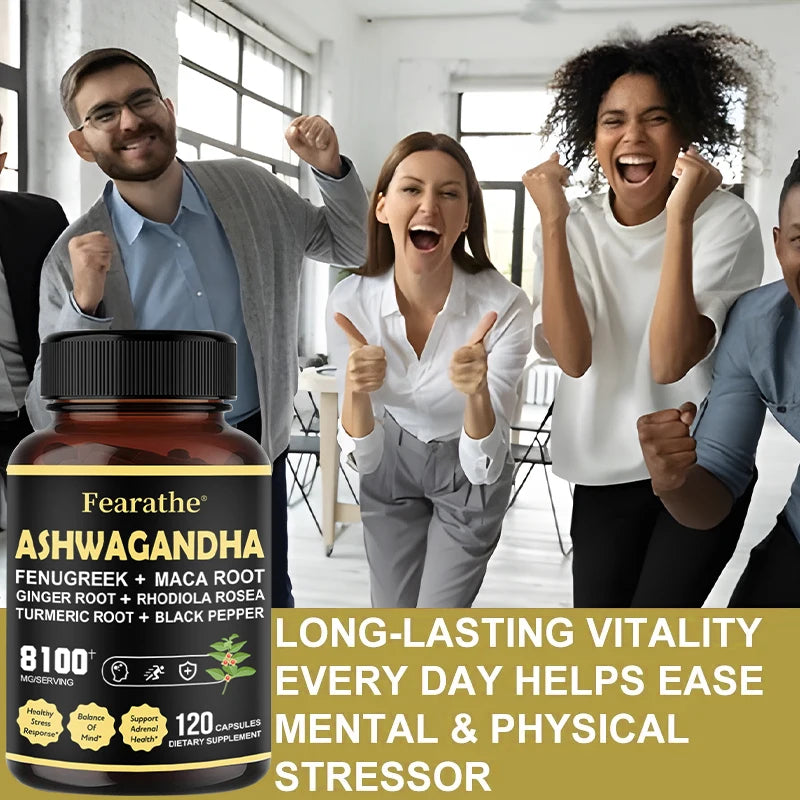Ashwagandha Capsules - Added Turmeric, Rhodiola Rosea, Ginger, Black Pepper - Strength, Mood & Immune Support