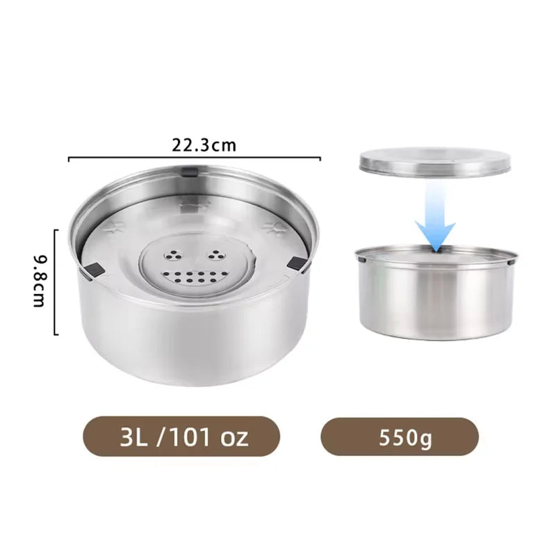 1L/3L Stainless Steel No Spill Water Bowl for Dogs/Cats Non-Slip Slow Dog Bowl Water Feeder Dispenser for Medium Large Dogs