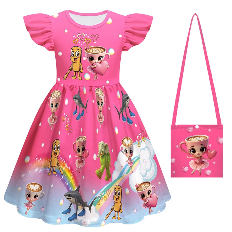 New Ballerina Cappuccina Cosplay Girls Dress+Bag Halloween Party Italian Brainrot Animals  Tung Tung Tung Sahur Costume Kids