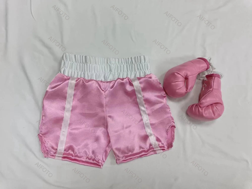 Mini Boxing Glove For Newborn Photography Props Store Accessories Sport Boys Pants Baby Photo Shoot Brothers Outfit Decorated
