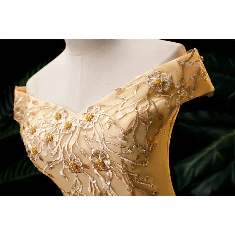 High Quality Women's Luxury Wedding Dress Dress Fashion One Collar Long Puff Skirt European and American Women's Wear 2026