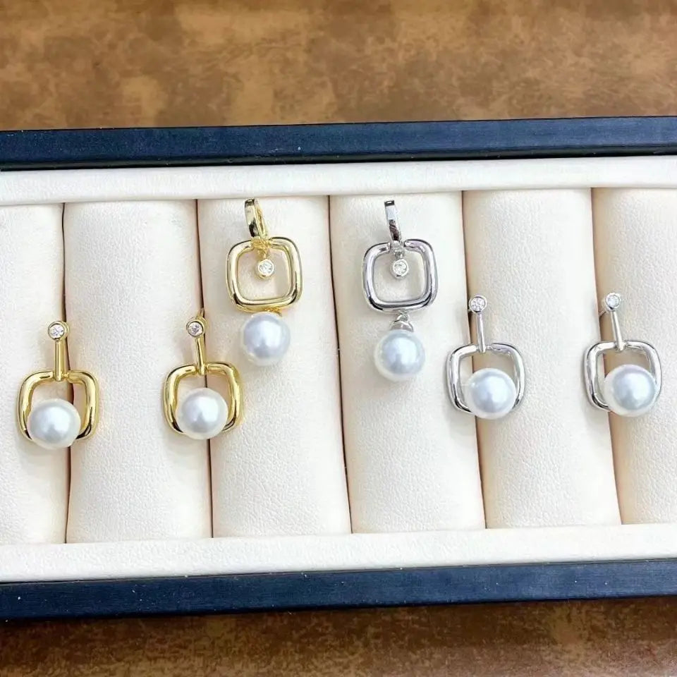 MeiBaPJ 8-9mm Natural Round Pearls Fashion Jewelry Set DIY 925 Silver Pendant Earrings Ring Fine Wedding Jewelry for Women