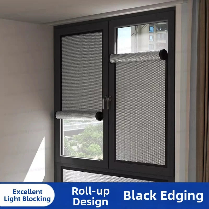 Double Sided Aluminum Foil Sun Block Curtain Retractable Heat Insulation Roller Blind Anti-UV Heat Insulation Window Sunscreen
