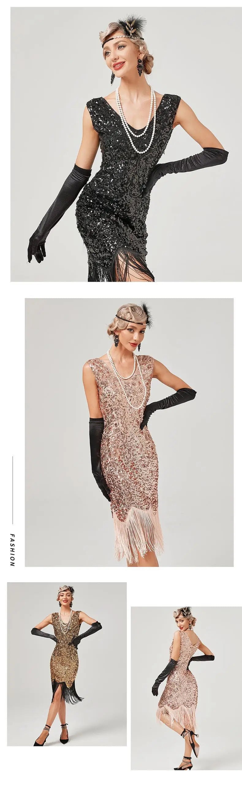 New Arrivals Women's 1920s 30S Sequin Fringed Beaded Flapper Gatsby Cocktail Dress Wedding Formal Party Dresses