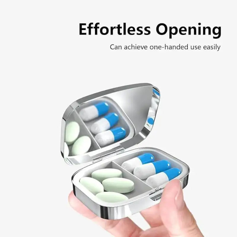 【WA】LUCKY TUNA Sardines Print Metal Pill Box, Portable 2-Compartment Travel Pill Organizer For Vitamins & Pills