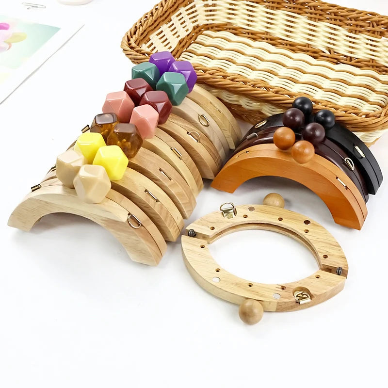 1Pc 14cm Mini Wooden Bag Handle Colored Beads Purse Frame Kiss Clasp Wallet Clourse Clip DIY Handmade Bracket Bags Accessories