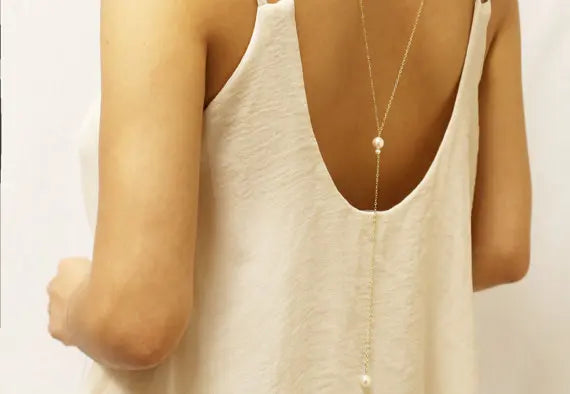 Body Jewelry Sexy Women's Pearl Back Chain Necklace Bikini Beach Crossover Back Jewelry Wedding Back Dress Accessories