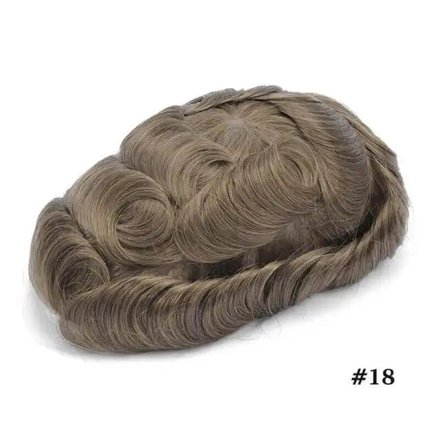 Men Toupee Lace NPU Human Hair Wig Indian Human Hair System Male Hairpiece Natural Wave Hair Pre-Plucked Hairline With Grey Hair