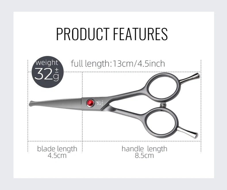 Fenice 4.5 Safety Round Tip Pet Dog Cat Grooming Cutting Scissors Dogs Hair Cutting Shear for Eyes/Face/Foot/Nose