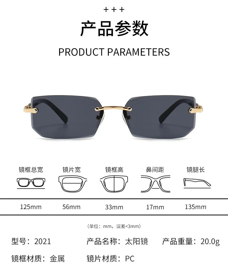Rimless Sexy Sunglasses Rectangle Fashion Popular Women Men Shades Small Sun Glasses for Female Male Traveling Oculos