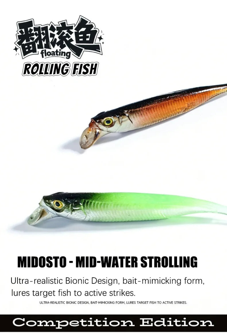 Rolling Fish Floating TPE Soft Lure 2.5" 3" Hollow Channel Design Wobbler Soft Bait Left‑Right Rolling Action Artificial Baitait