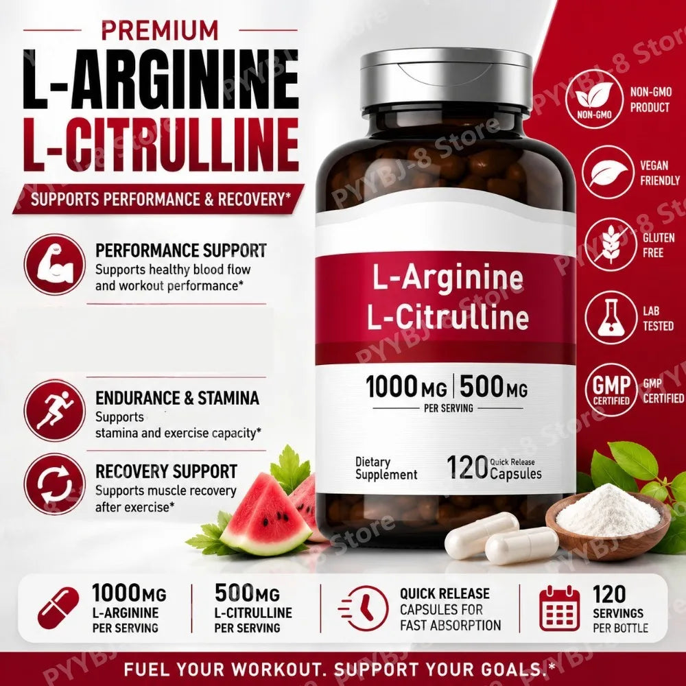 Amino Acid Supplement with 1000mg L-Arginine and 500mg L-Citrulline 120Count Support Healthy Living & Provide Physical Energy