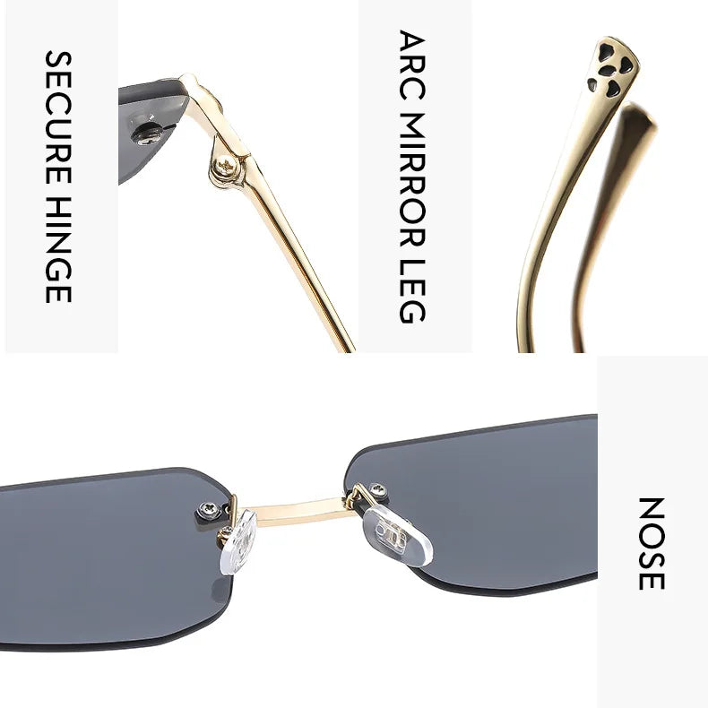 Popular Brand Brown Square Women Sunglasses Fashion Luxury Rimless Rectangle Sun Glasses Female Shades UV400 Vintage Eyewear