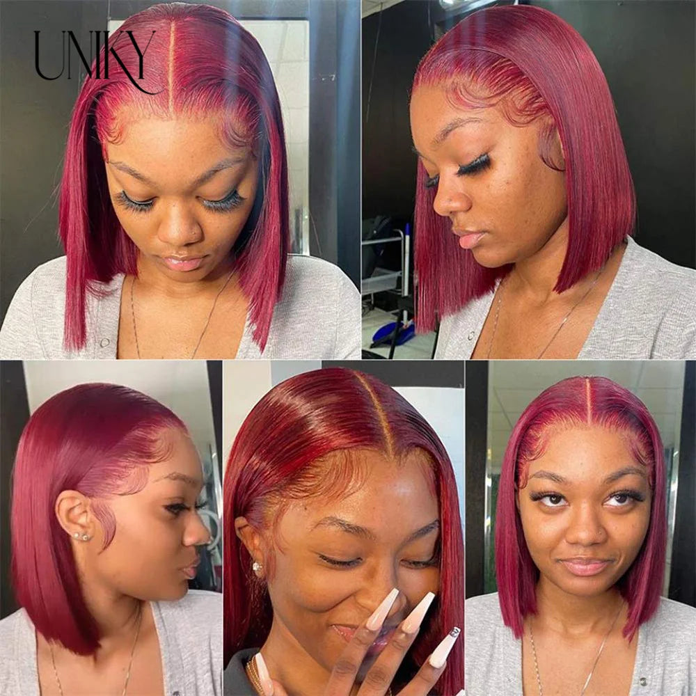 Short Bob Human Hair Wigs Straight Reddish Brown 13x4 Full Lace Frontal Wigs For Women 180 Density Color #33 Glueless Wig