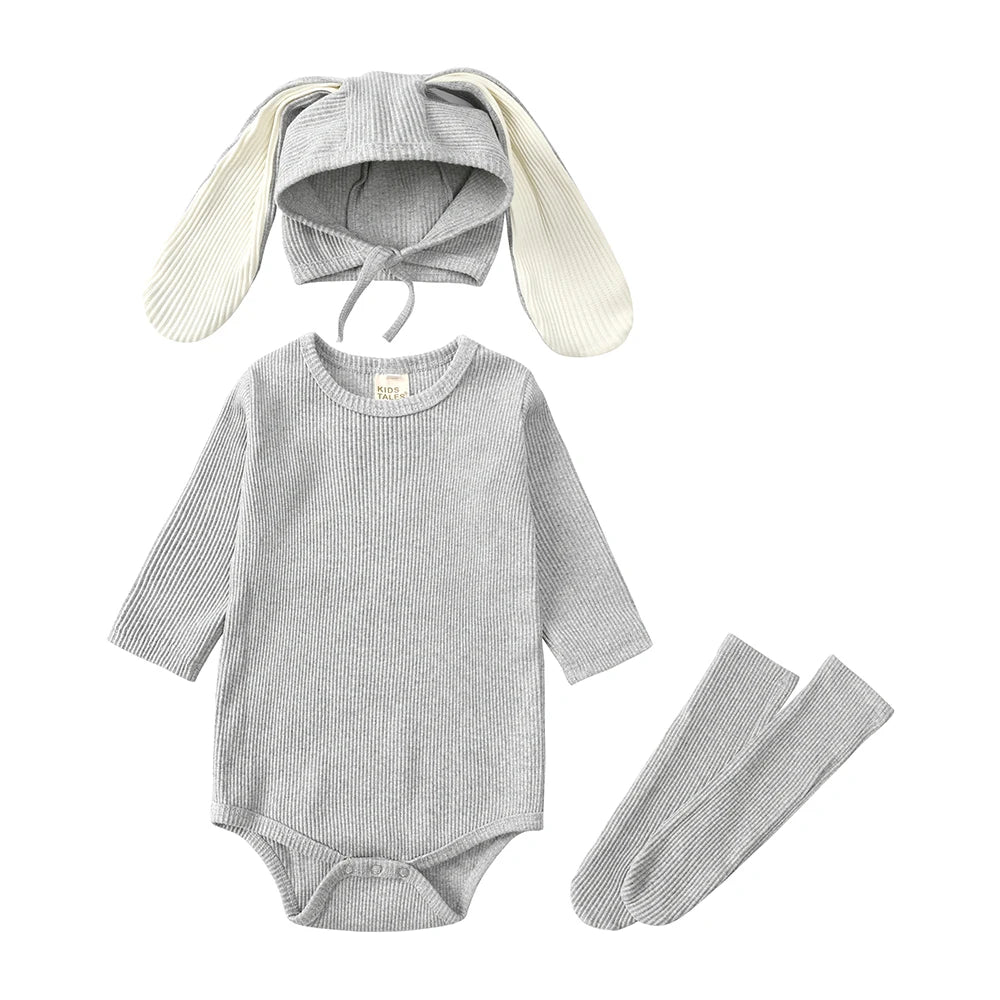 2024 Baby Rabbit Easter Romper Ear Hat Bodysuit Socks Solid Cotton Jumpsuit 0-24M Korean Cute Toddler Boy Girl Outfits Clothes