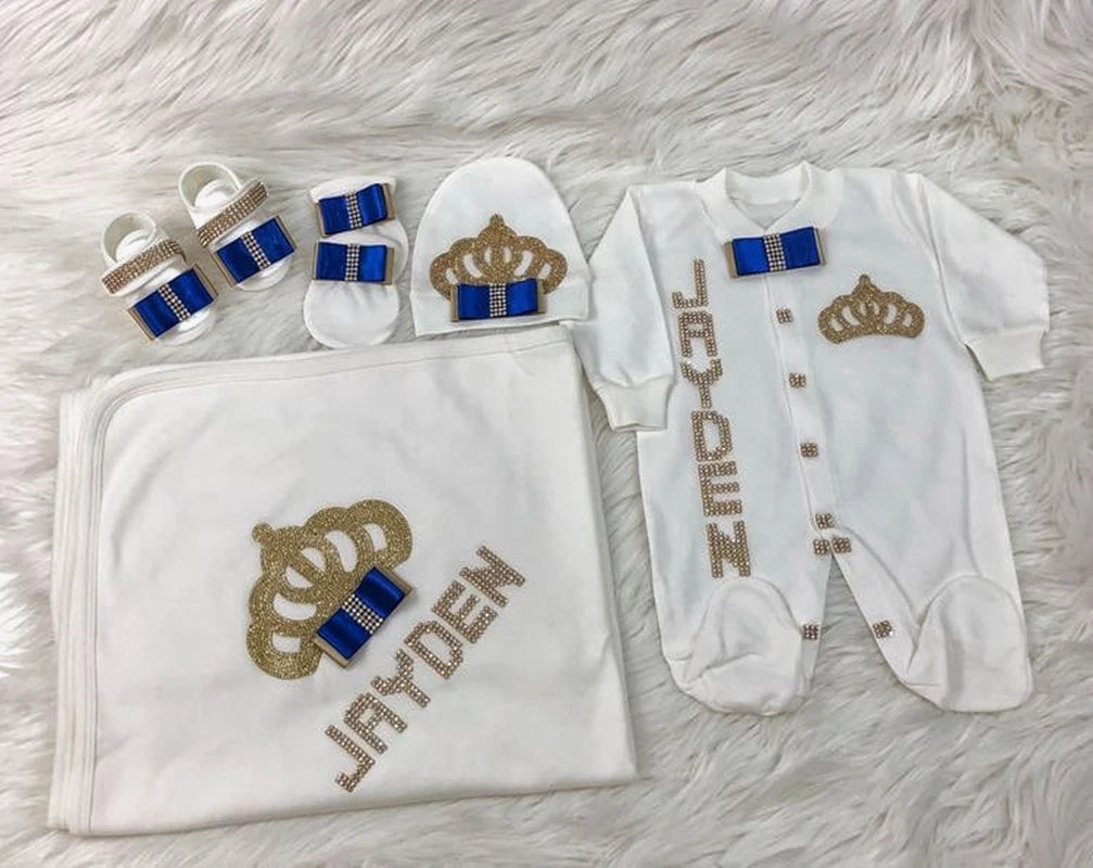 5pcs Baby Girl Outfits Set Welcome Home Hosptial Infant Receiving Blanket Pillow Bed Hat Mittens Romper Set