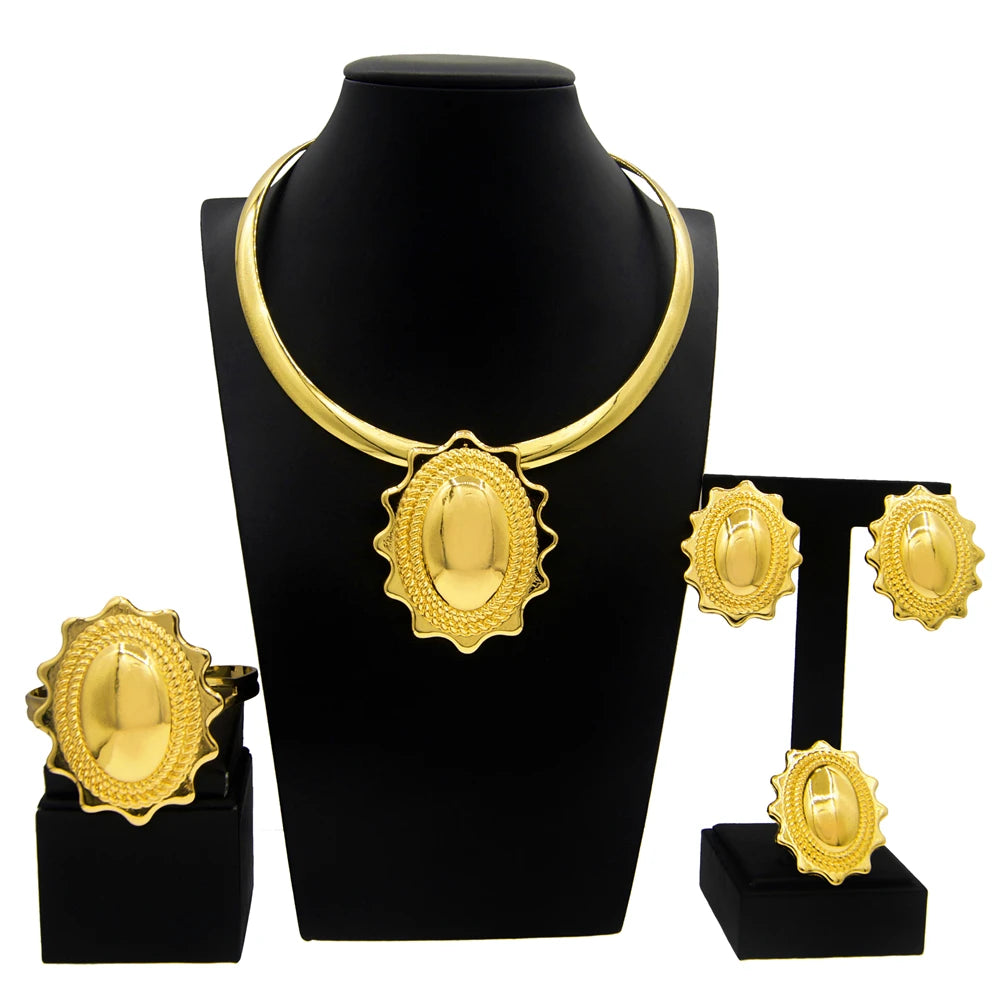 Jewelry Sets For Women Pendant Necklace Gold Plated Silver Simple Fashion Design Big Earring Bracelet Ring Sets Exquisite Gifts