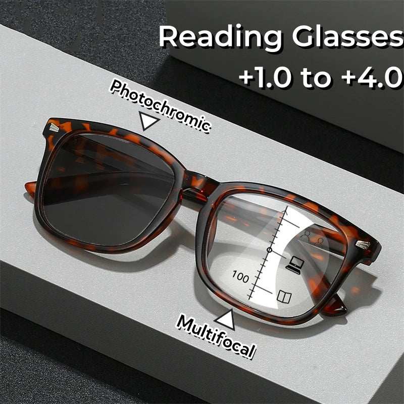 2024 Photochromic Anti Blue Reading Glasses Intelligent Far and Near Dual Light Multifocal Presbyopic Glasses Optical Eyeglass