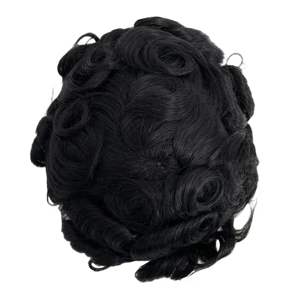 Toupee for Men Human Hair Wigs Men Toupee Mono Base with Lace Front Hair Units Curly Wave Men Toupee Hair Real Human System