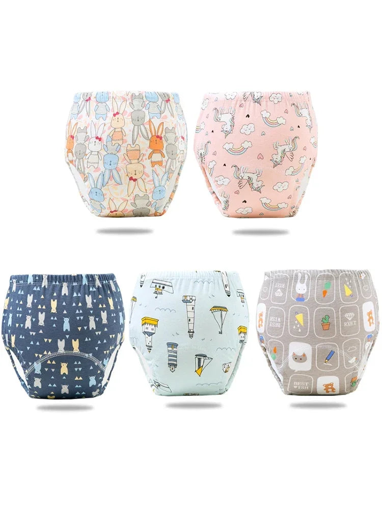 2/3/4/5/8Pc Baby Potty Toilet Training Pants Nappies Cartoon Boys Girls Underwear Cotton TPU WaterProof Panties Reusable Diapers