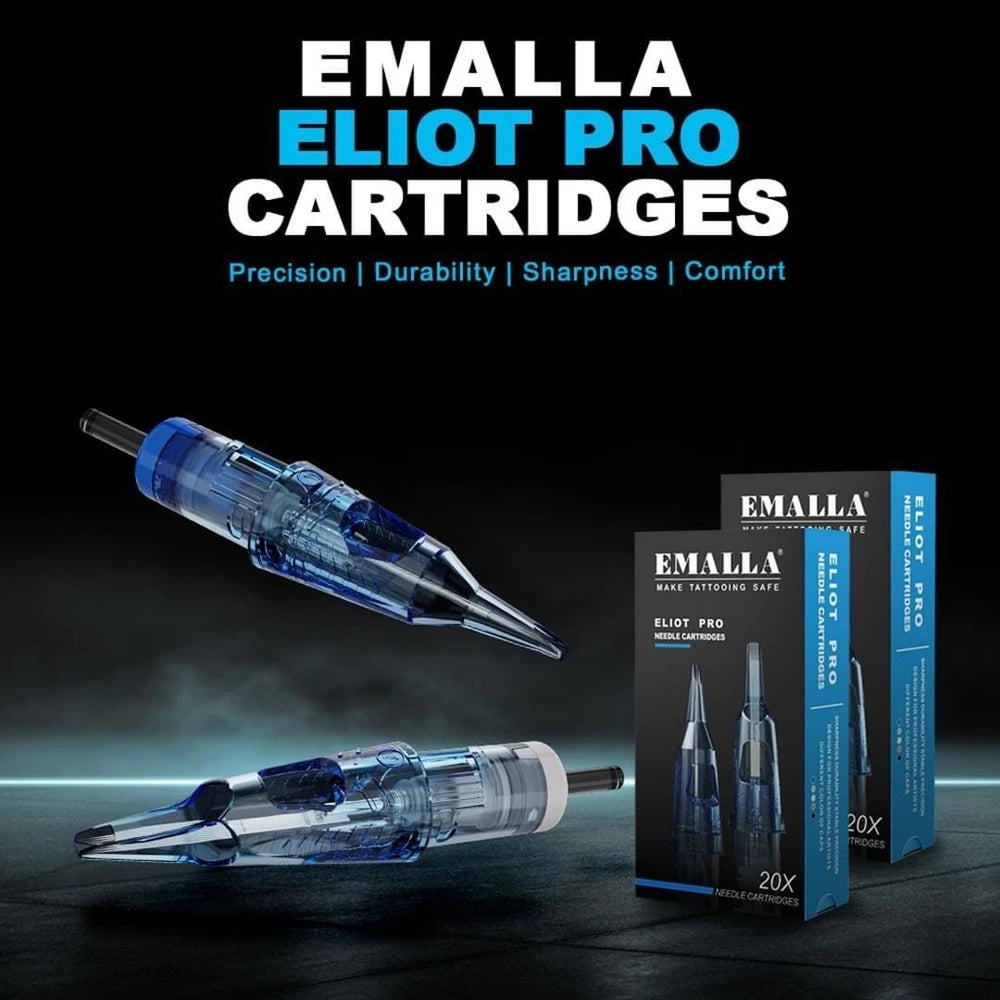 20/10PCS EMALLA Eliot Pro Disposable Tattoo Cartridge Needles RL RS CM MG Safety Tattoo Needles for Professional Tattoo Artists