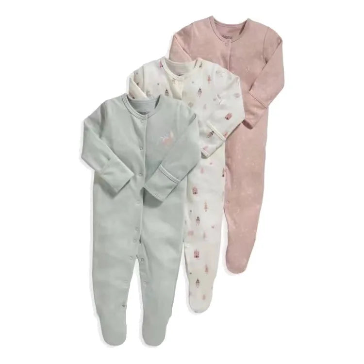 3pcs/Lot Cotton Soft Baby Romper Jumpsuit for Boys Girls with Zipper Footed Long Sleeve Pajama Sleepsuit Outfit Infant Clothes