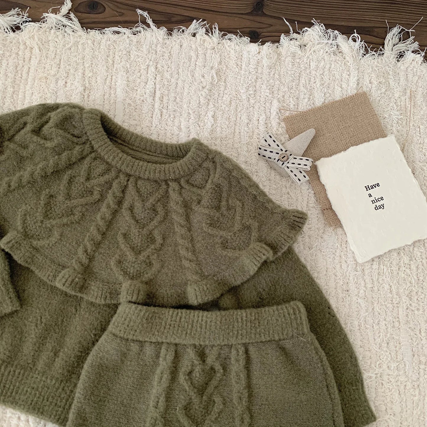 4487 Baby Clothing Set 2024 Autumn and Winter Baby Knitted Sweater Suit Twist Sweater +pp Short