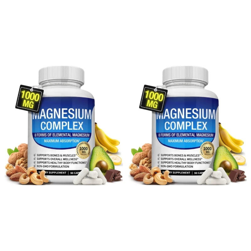 Nutrition Magnesium Complex Capsules 8-Form Elemental Magnesium Supports Healthy Body Functions 1000 Mg 90 Capsules