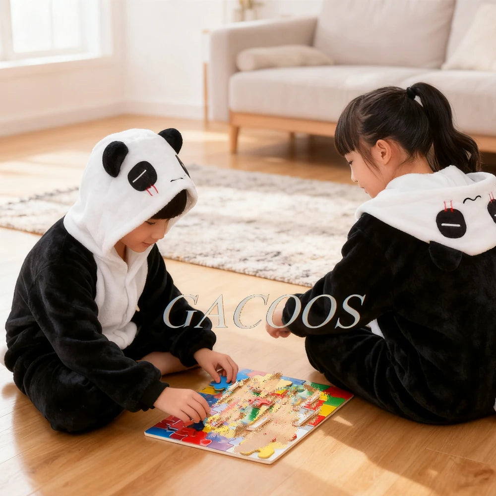 New Children Kigurumi Onesie Boys Girls Flannel Sleepwear Unisex Cypabara Cartoon Pajamas Winter Warm Flannel Hooded Jumspuits