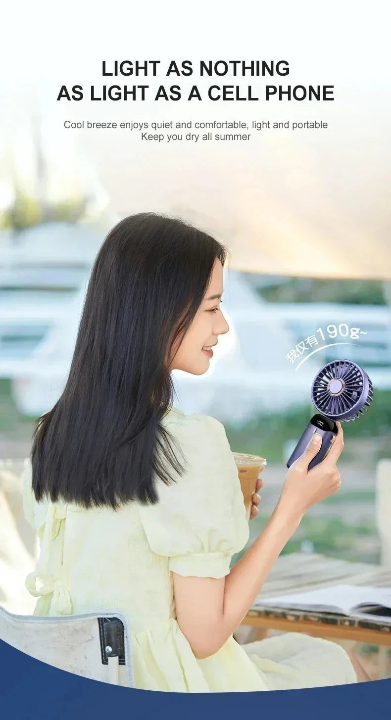 5-Speed Portable Handheld Mini Fan Foldable Neck Hanging Fans USB Rechargeable Fan with Phone Stand and Display Screen fan