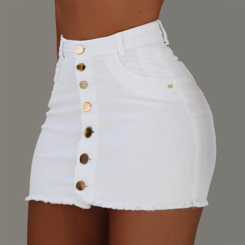 Women's Clothing Skirts 2025 New Casual Fashion High Waist Solid Color Hip Hugging Short Skirt Denim Single Breasted Half Skirt