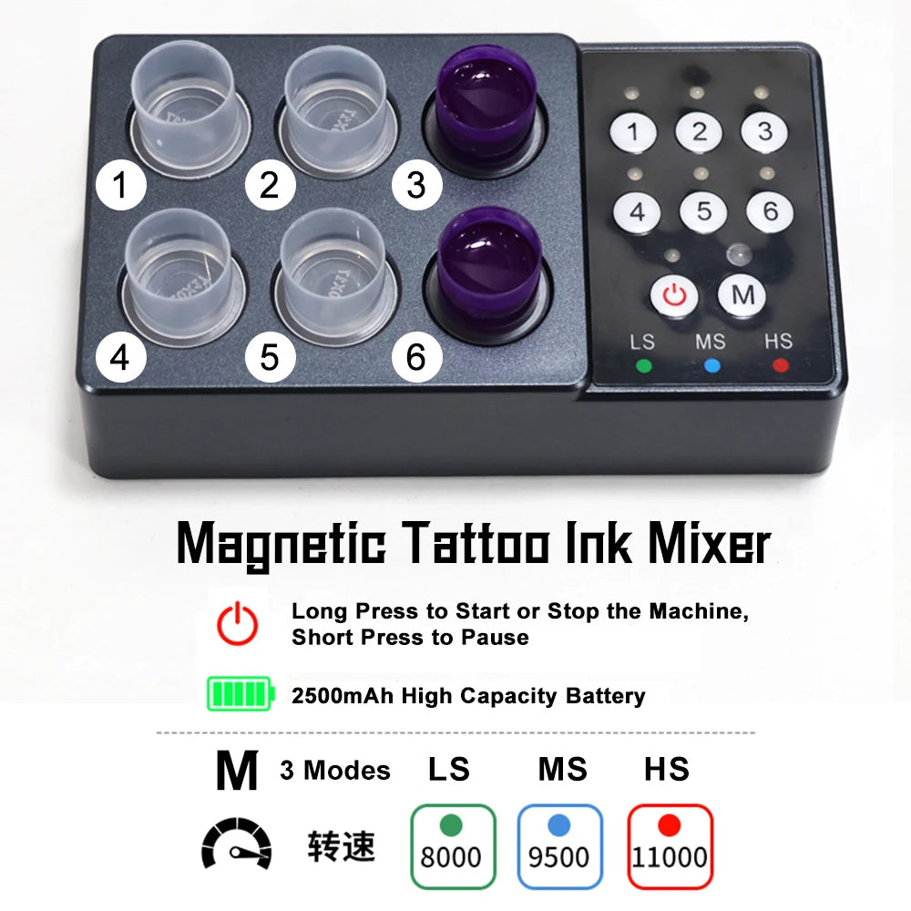 High Speed Magnetic Pigment Mixer  Wireless Tattoo Ink Vortex Mixer & Anti-Sedimentation Pigment Stirrer  Three Speed Adjustable