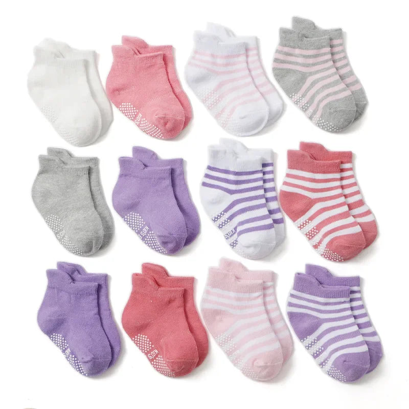 Non Slip Toddler Socks 12 Pairs Infant Baby Kids Grip Socks for Boy Girls Tphon Anti Skid Ankle Socks for 1-5Year