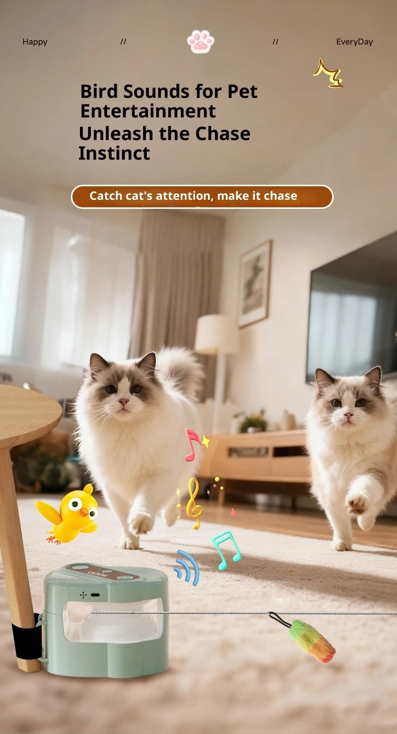 Interactive Cat Toy for Indoor Cats Wheel Exerciser Running Toy Cat Treadmill Remote Control Stimulation Hunting Bird Sound Toy