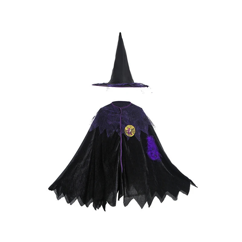 5 Styles Halloween Costume for Kids Girls Purple Bat Dress Halloween Fantasy Vampire Costume with Hat Broom Pumpkin Belt Set