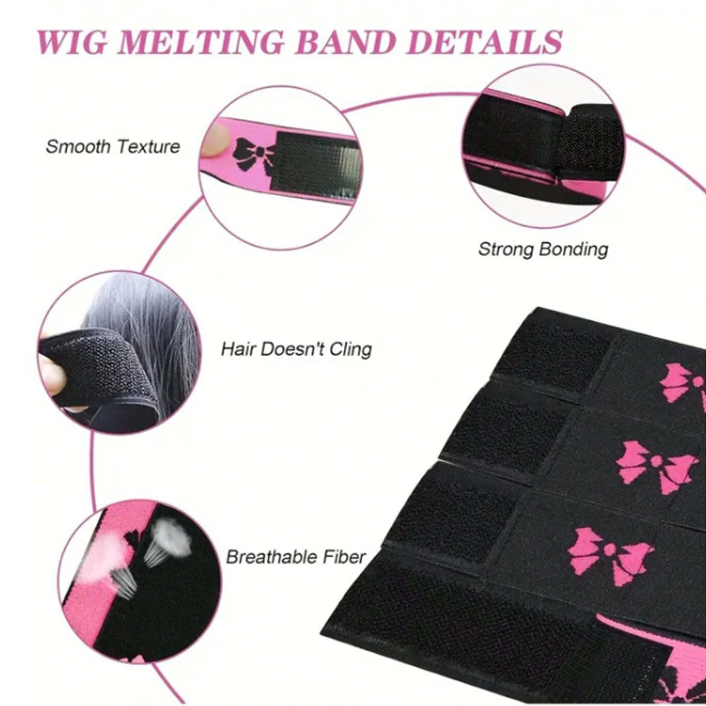 Elastic Bands Set, Wigs and Lace Frontals with Rat Tail Comb,Edge Brush,Melting Band for Laying Edges and Keeping in Place