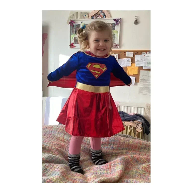 Children's Day Carnival Kids Superhero Super Girls Cosplay Costumes Cloaks Party Dress Birthday Clothes Halloween