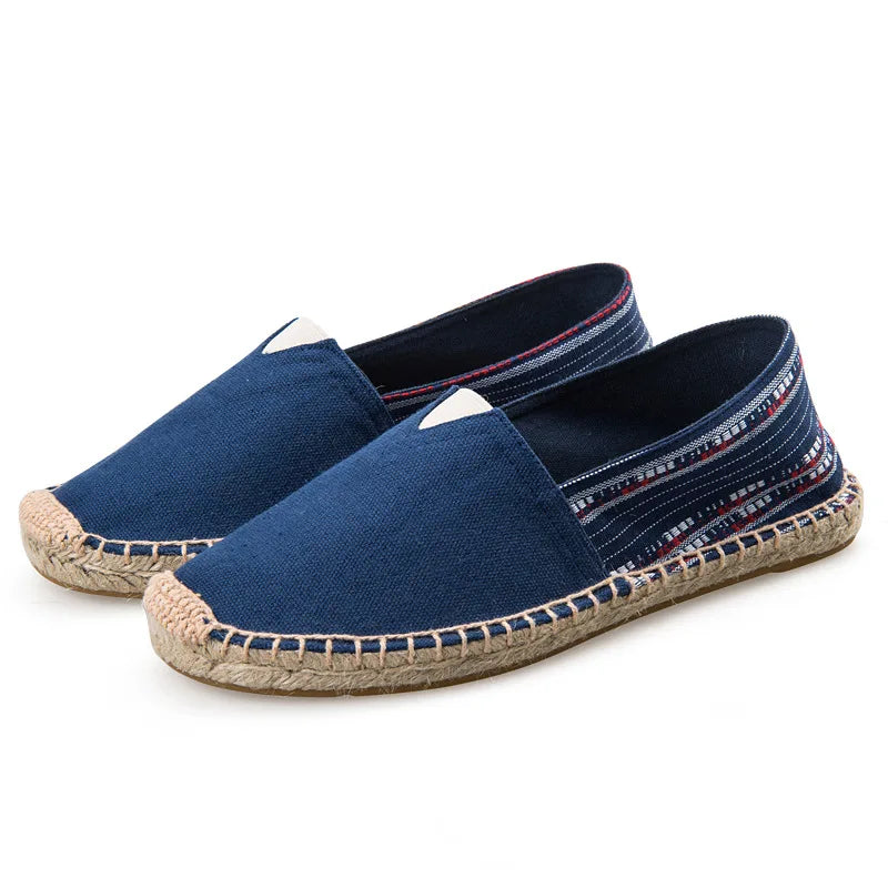 Grass Woven Linen Men's and Women's Handmade Stitching Fishing Shoes with A Casual Flat Bottom Anti Slip Fabric Design Platform