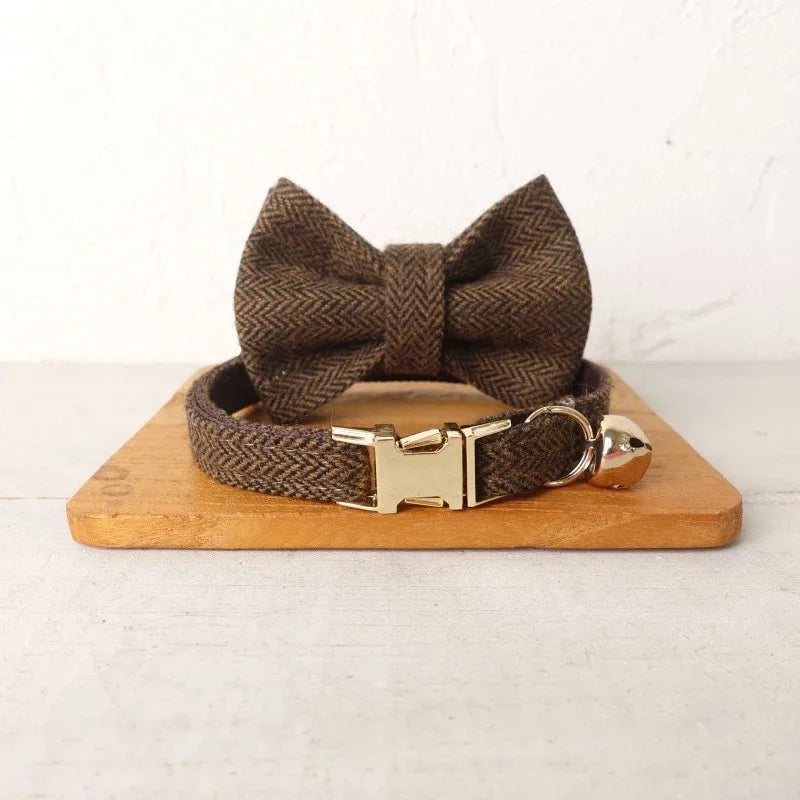 Personalized Name Cute Dog & Cat Collar with Premium Bow Tie Free Engraving ID Name Tag, Thick Suit Fiber Pet Collar & Accessory