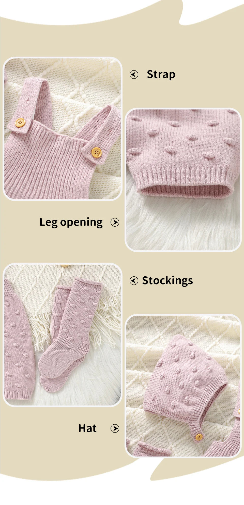 3pcs/Set Baby Clothes Solid Dots Crocheted Newborn Infant Girls Sleeveless Knitted Rompers Hats Socks Outfits 0-18m Infant Suits