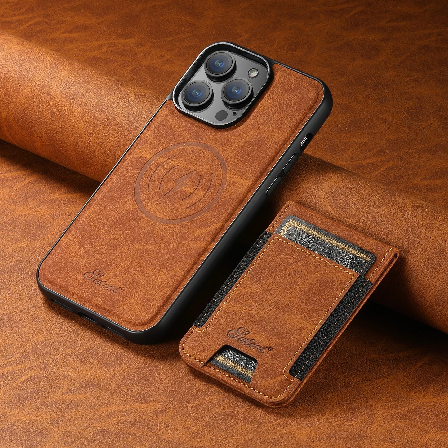 SUTENI Luxury Magsafe Leather Card Holder Phone Case Wallet Kickstand Cover For iPhone 17 16 15 14 13 12 11 Pro Plus Max